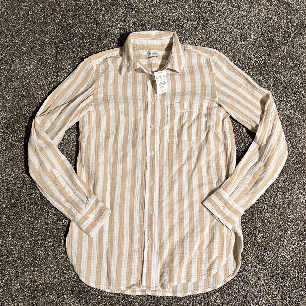 NWT J. Crew Cotton Gauze Beige and White Striped Shirt